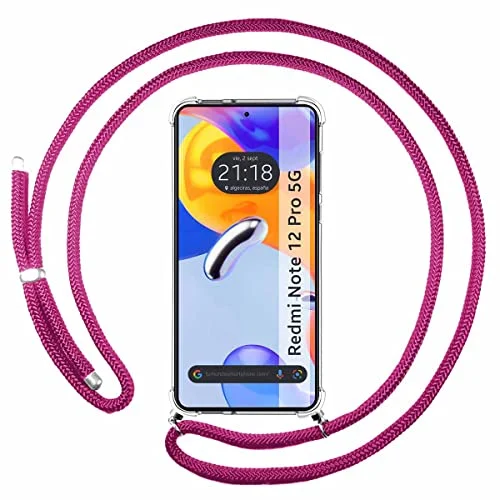 Tumundosmartphone Transparent hängande fodral för Xiaomi Redmi Note 12 Pro 5G med Cordon Rosa Fuchsia 8434844943735