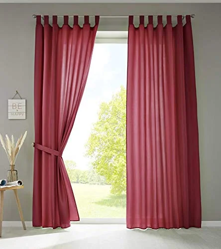 Gardinenbox Uppsättning av 2 gardiner sjal "Berlin" H x B 245 140 cm bordeaux ogenomskinlig mikrosatin ljusgenomsläppligt veckband uni matt, 20400N2 4041984851437