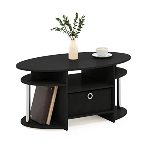 Furinno ovalt soffbord med soptunna, konstruerat trä, amerikansk/krom/svart, 89,9 (B) x 41,7 (H) 50 (D) cm 810006774948