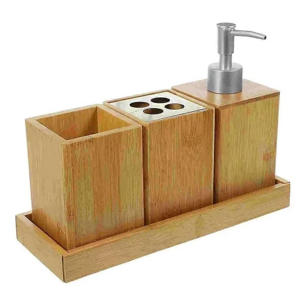 1 set badrumstillbehör i bambu, tvättbart badkit, tandborsthållare, tvålpump, schampoflaskor Log color F1260519FQ0447 1 set badrumstillbehör i bambu, tvättbart badkit, tandborsthållare, tvålpump, schampoflaskor Log color F1260519FQ0447