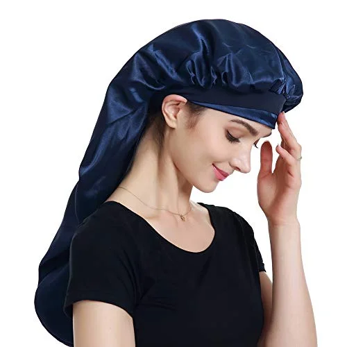 Alnorm XL Satinhätta/sovmössa dubbla lager, premium, elastiskt band, Marinblått Xsp, en storlek 8431269777204