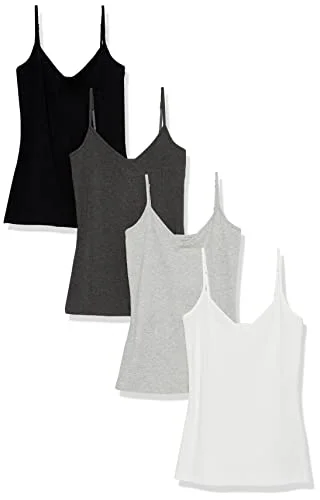 Amazon Essentials Dam Slim Fit Stickad V ringad Layering Cami (Finns i plusstorlek), Paket med 4, Svart/Trol Heather/Ljusgrå Heather/Vit, XX Large 196433794255