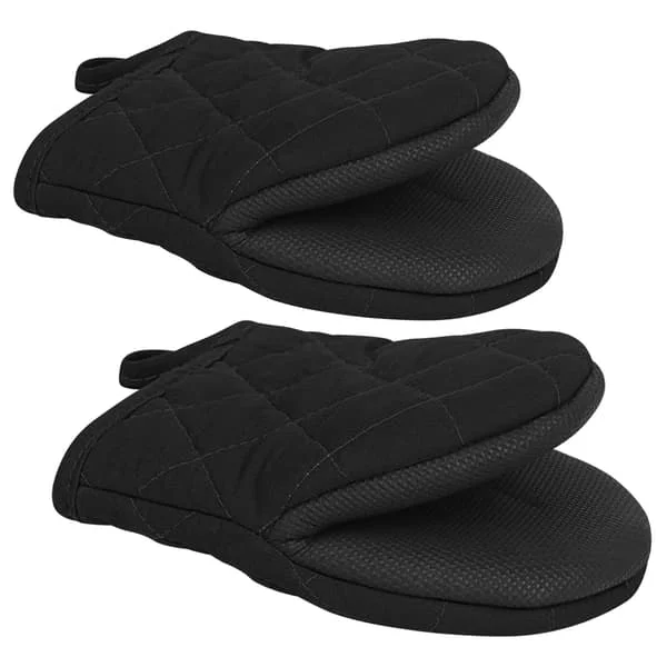 1 Pair Short Pot Holders – Silicone Kitchen Oven Mitts, High Heat Resistance 260°C, Mini Pot Holders with Non-Slip Grip and Hanging Loop (Black) HY-GD-080500927 1 Pair Short Pot Holders – Silicone Kitchen Oven Mitts, High Heat Resistance 260°C, Mini Pot Holders with Non-Slip Grip and Hanging Loop (Black) HY-GD-080500927