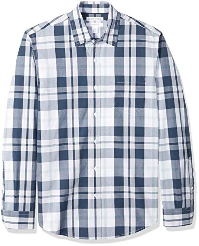 Amazon Essentials mäns Slim Fit långärmad poplin skjorta, marinblå vit stor pläd, X Small 193548348427