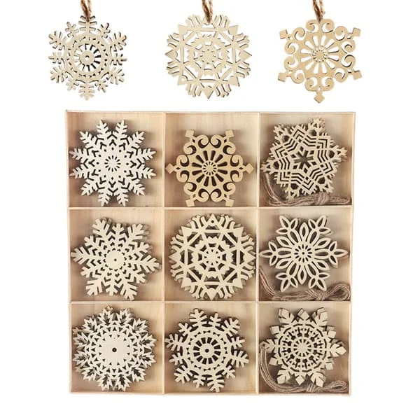 1 låda trähantverk Jul snöflinga hänge kreativt ihåligt trähänge Jul snöflinga dekoration hänge SDDJJW250927-7518