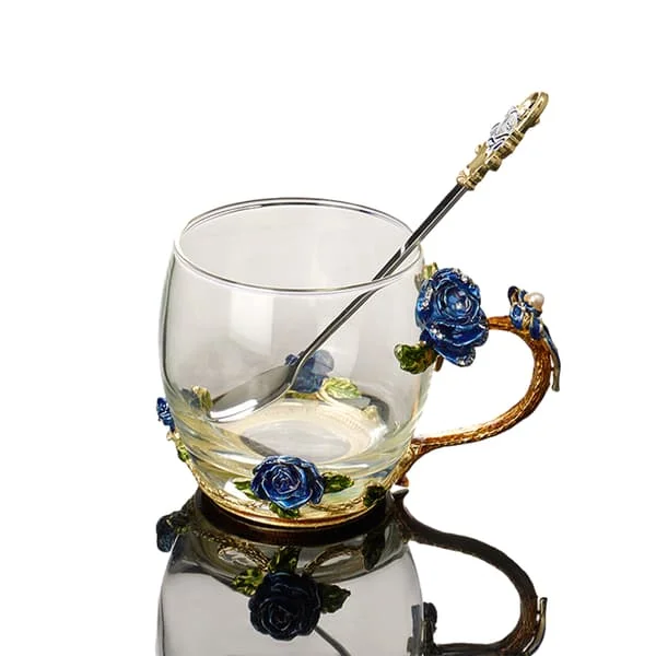 1 set rosenglas med sked, tekopp och kaffekopp, perfekt för present NABD-CJ-02770