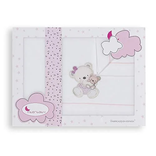 Set med lakan för barnsäng OSITA KOLUMPIO vit, rosa · 100% bomull INTERBABY 8435440353942