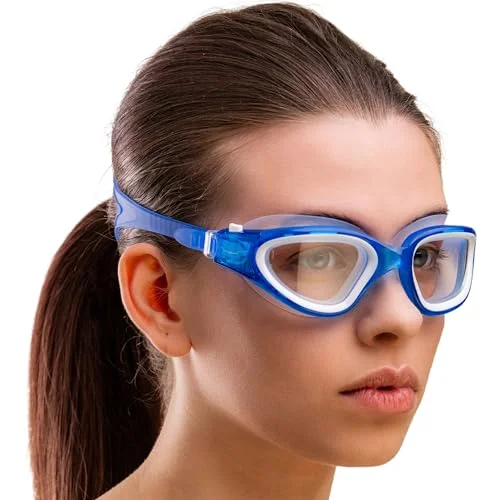 AqtivAqua Simglasögon för vuxna och barn, 614 år, män, kvinnor, pojkar, flickor, DX C (transparent blå, blått fodral, klar lins) 5949403629461