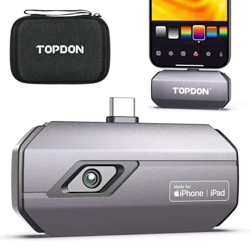 TOPDON TC002C värmekamera för iPhone 15/16 serien och iPads (typ C kontakt). IR upplösning 256 x 192 px, temperaturområde från 20 till +550 850050886365