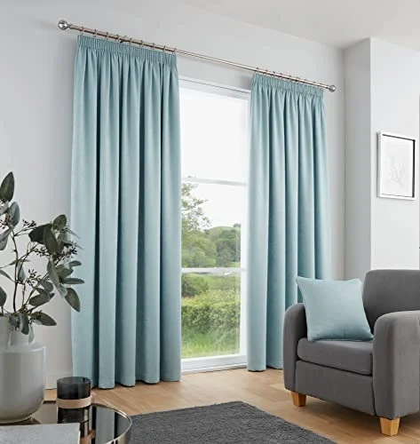 Fusion Ankäggsgardiner B 168 x L 183 cm (66 72 tum) 100% bomull 2 paneler veckade gardiner i blått ljudisolerade och termiska för sovrum ankägg 5056387743424