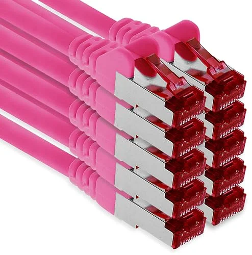 1aTTack.de 10 x 5 m patchkabel CAT6 S/FTP PIMF avskärmning CAT.6 nätverkskabel RJ45 Ethernet kabel DSL LAN router modembrytare patchpanel magenta st 4251073609454