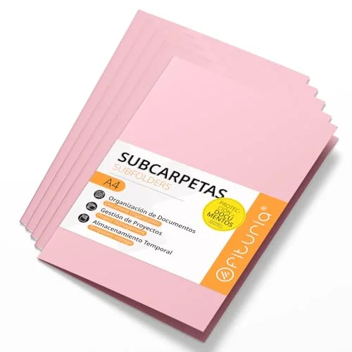 undermappar A4 kartong, Arkivmappar 180 gr, Dokumentsorterare, Pack med 50 för kontor i färger arkivering och sortering av papper Offituria (rosa) 8435677623054