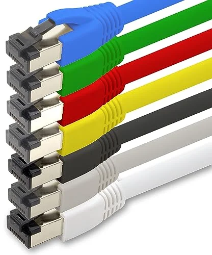 1aTTack.de 1 m katt 8 nätverkskabel CAT8 kabel färg set 7 stycken Cat.8 Lan 2000 Mhz 40 Gbit s 40GBase T Poe+ patchkabel Ethernet LSZH x meter 4250344820215