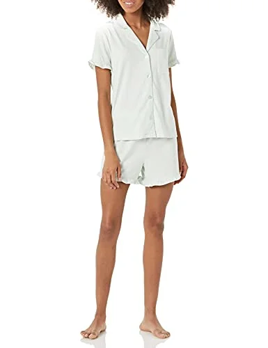 Amazon Essentials kvinnors bomull modal passpoal krage pyjamas set (finns i plusstorlek), Jade grön, S 195111705965