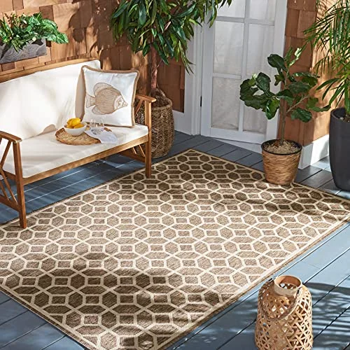 Safavieh geometrisk inomhus /utomhusvävd rektangulär matta, strandhusskollektion, BHS127, i beige/krämfärgad, 91 x 152 cm för trädgård, uteplats eller valfritt utomhusutrymme 889048604612