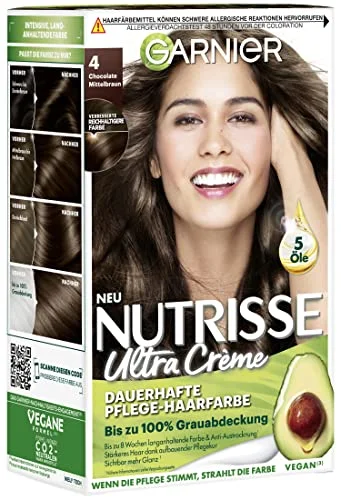 Garnier Nutrisse Creme Coloration medel brun 40/färgning för hår permanent hårfärg (med 5 näringsoljor), 3 pack 3600540244901