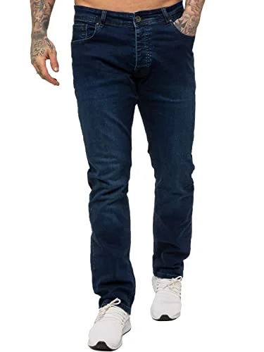 989Zé ENZO Herr stretch rakt ben normal passform klassiska denim jeans alla midjestorlekar, Mellanblått, 40W x 34L 5056468450319