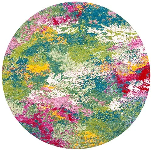 Safavieh Abstrakt matta för vardagsrum, matsal, sovrum vattenfärgssamling, kort lugg, grön och fuchsia, 91 x cm 195058902731