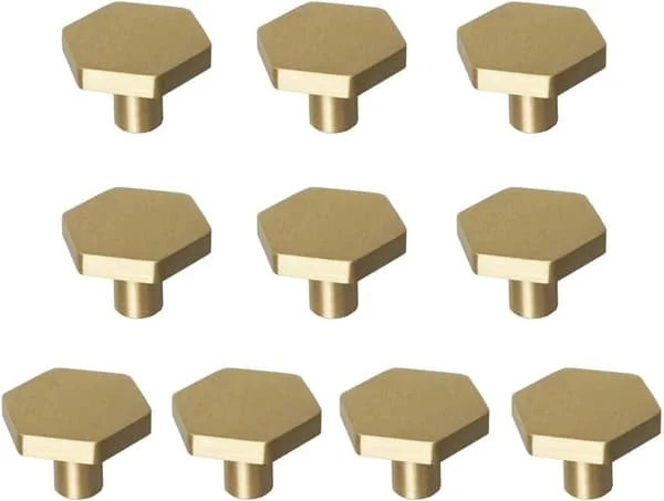 1-1/10″ Solid Brass Knobs for Shoe Cabinet and Hexagonal Dresser Drawers 10 Pieces COYD1-4094-1 1-1/10″ Solid Brass Knobs for Shoe Cabinet and Hexagonal Dresser Drawers 10 Pieces COYD1-4094-1