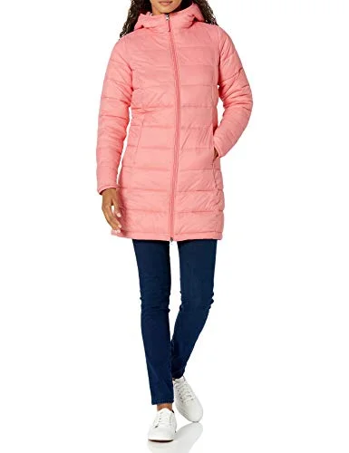 Amazon Essentials lättviktig vattentålig pufferjacka med huva (finns i plusstorlek), rosa, liten 195111124285