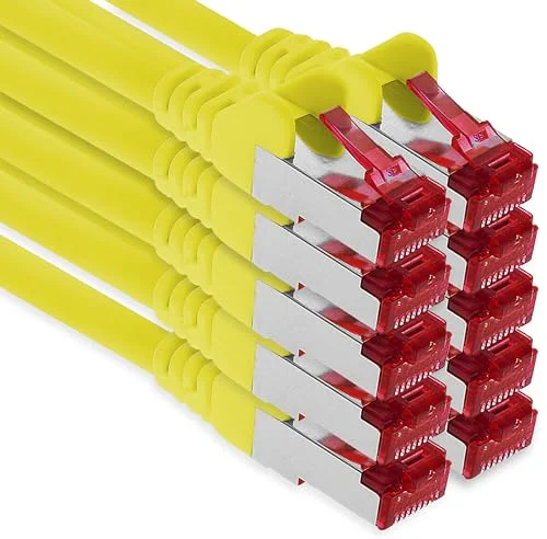 1aTTack.de 10 x 5 m CAT6 patchkabel S/FTP PIMF avskärmning CAT.6 RJ45 nätverkskabel Ethernetkabel DSL LAN router switch modem patchpanel gul stycken 4251073609218