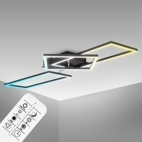 B.K.Licht I 40 Watt LED Frame med färgtemperaturkontroll dimbar taklampa svängbar fjärrkontroll Svart 4057722008599