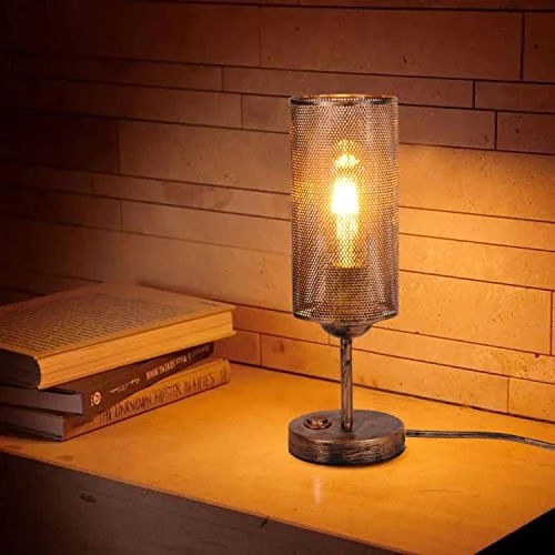 AIRTWESD E27 Retro bordslampa Vintage sängbordslampa läslampa Industriell metall bur dekorativ lampa med strömbrytare (utan glödlampa) 794697582139