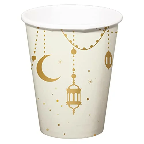Folat Eid Mubarak Ramadan dekoration drickkopp guld vit 250 ml 8 stycken stjärna måne tillbehör 8714572248938