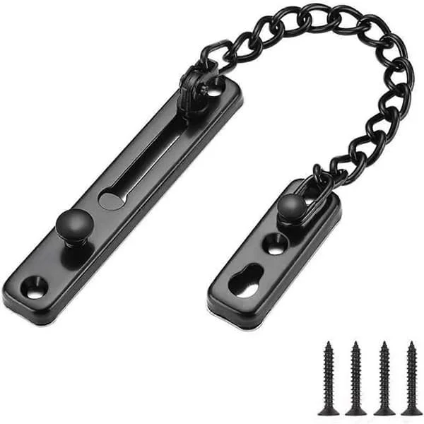 1 pc Door Chain Lock, Door Chain Guard with Anti-theft Spring Lock, Matte Black Stainless Steel [DB] CJ-02-0812010392