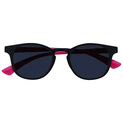 OPULIZE Bop barn solglasögon cool rund ram UV400 skydd skydda ögon komfort vårgångjärn svart neon rosa armar pojkar flickor S47 F 5055955377566