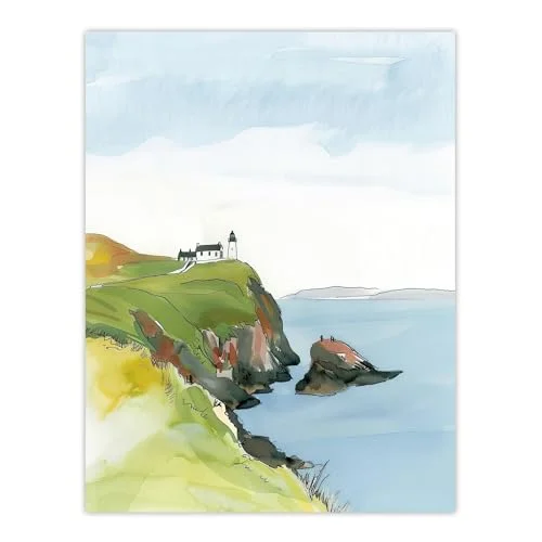 Artery8 Scotland Mull of Kintyre Lighthouse Watercolour Living Room Large Wall Art Poster Print Thick Paper 18X24 Inch 5063315922172