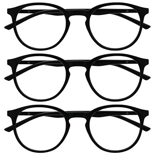 OPULIZE Met blåljusblockerande glasögon 3 pack smal rund ram repbeständiga fjädergångjärn förbättrar sömnen datorspel antireflekterande svarta män kvinnor BBB60 1 +0,00 5055955361749