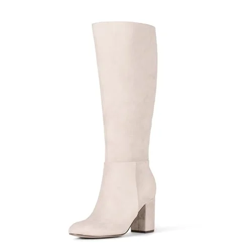 Amazon Essentials dam högklackad känga, grå fuskmocka, 44.5 EU Bred 197153121703