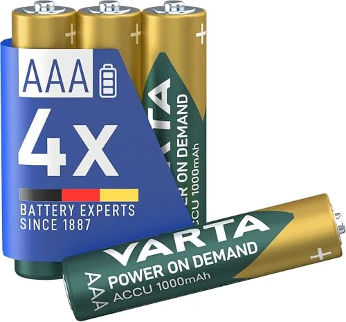 VARTA Rechargeable Accu Ready2Use förladdat AAA Ni Mh batteri (4 pack, 1000 mAh), laddningsbart utan minneseffekt kan användas direkt 4008496207237 VARTA Rechargeable Accu Ready2Use förladdat AAA Ni Mh batteri (4 pack, 1000 mAh), laddningsbart utan minneseffekt kan användas direkt 4008496207237