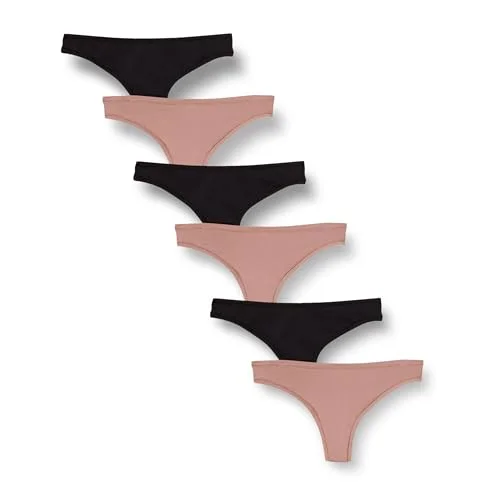 Amazon Essentials Kvinnors Stringunderkläder (finns i plusstorlek), 6 Pack, Puderrosa/Svart, 1X 196433844004
