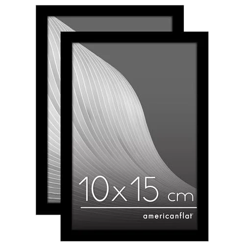 Americanflat 10x15 cm fotoramar i Svart Tunn kant med plexiglas, upphängningsbeslag och integrerat staffli för horisontell eller vertikal visning Set om 2 198301196734