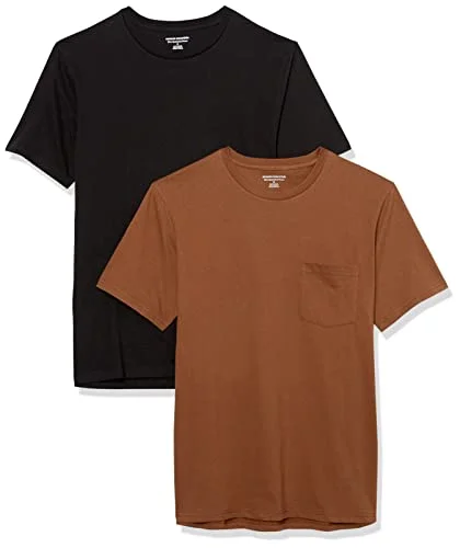 Amazon Essentials Herr Slim Fit kortärmad T shirt med rund hals, 2 pack, svart/brun, Medium 196433309503