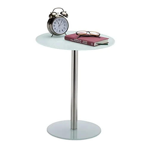 Relaxdays runt glas och rostfritt stål piedestalbord, dekorativt loungestativ, vit, H x B D: 53 43 cm 4052025949273