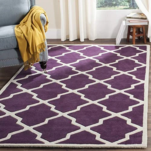 Safavieh samtida handtuftad rektangel matta, Chatham kollektion, CHT735, i lila/elfenben, 152 x 244 cm för vardagsrum, sovrum eller valfritt inomhusutrymme 683726218340