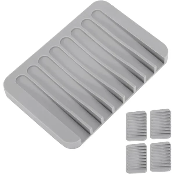 0222 4-pack självdrenerande silikon tvålfat för badrum dusch halkfri design för badrum köksbänk grå 11,5 x 8 x 1 ETOQ-37522