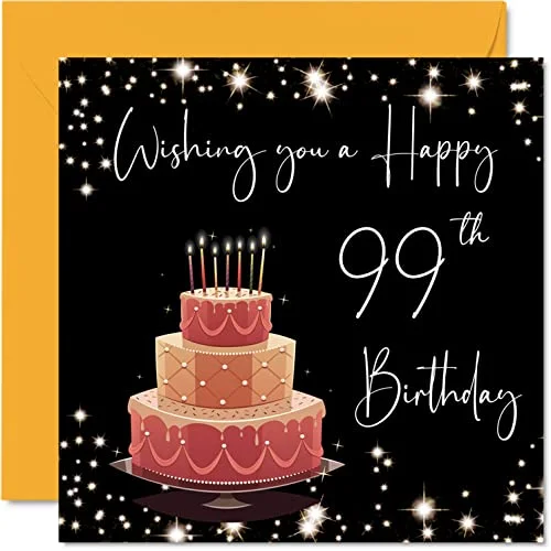 99:e födelsedagskort för kvinnor män snygg elegant grattis på 99 år gammal kvinna stor mormor farfar mamma pappa moster, 145 mm x nittio nio nionety nionde födelsedag gratulationskort present 5059575959867