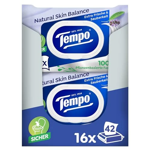 Tempo Toalettpapper, fuktigt, Natural Skin Balance, (16 förpackningar x 42 ark vardera), storpack 7322542162156