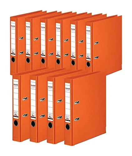 Original Falken 10 Pack Chromocolor Premium mappar. Made in Germany. Plastfolie utanför och innanför 5 cm smal DIN A4 orange ringpärm mapp brevmapp kontorsmapp plastmapp slitsad 4014481091125