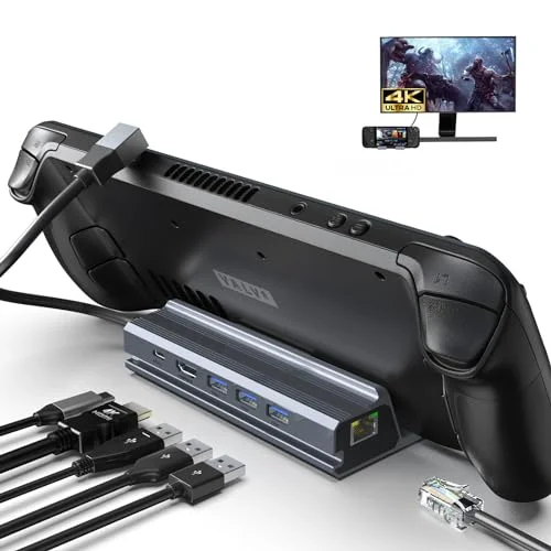 OOTDAY dockningsstation, 6 i 1 USB C, kompatibel med Valve Steam Deck, surfplatta, HDMI 2.0, 4K@60 Hz, 3 A 3.0 och C laddningsportar 763102639560