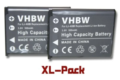 2x Akku Sparset Variation vhbw LI Ion batteri 500 mAh (3,6 V) kompatibel med Olympus som 40B 42B kamera 4250667377090