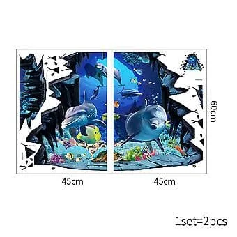 1 Set Delfin Golv Dekaler Avtagbar Väggmålning Havsfisk Väggdekaler Marin Liv Golv Dekaler Trasig Havsdjur Dekaler 3D HZL05-38070