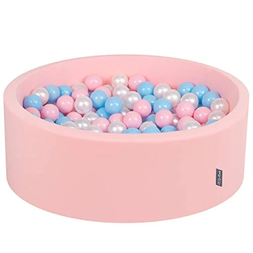 KiddyMoon bollbad 90 x 30 cm/200 bollar Ø 7 cm bollpool med färgglada för spädbarn barn rund, rosa: babyblå/rosa/pärla 5902687412006