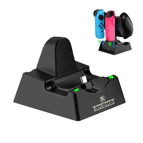 AKUMA Cyber V02 laddningsstation för Nintendo Switch Pro Controller, Joy Cons, OLED Switch/Switch/Lite Intelligent Charging svart 3663111186239