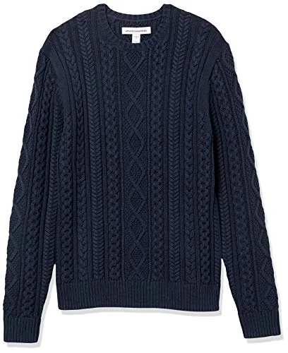 Amazon Essentials Herr långärmad 100% bomull fiskare kabel rund hals tröja, marinblå, Large 195111093871