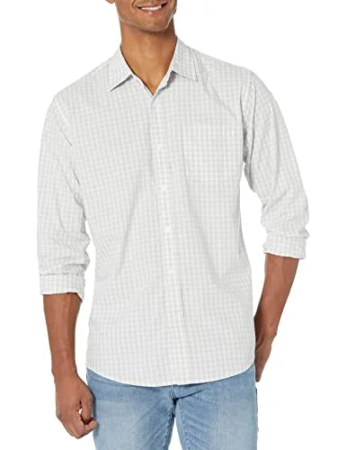 Amazon Essentials Men's Långärmad ledig poplinskjorta med normal passform, Ljusgrå Vit Rutig, S 193548347710